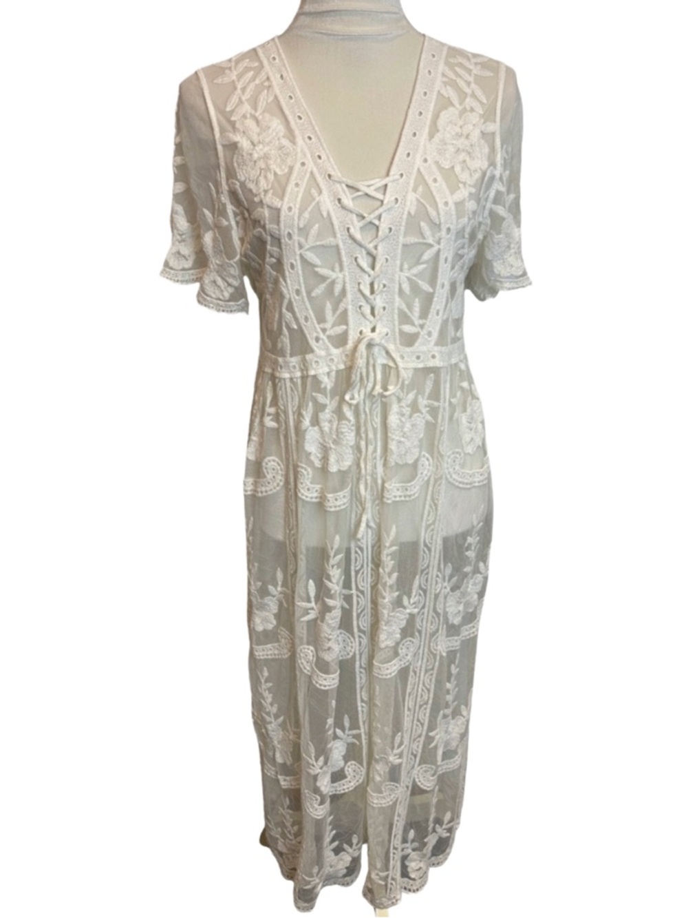 Davi & Dani Boho Floral Lace Sheer Dress Cover-up M